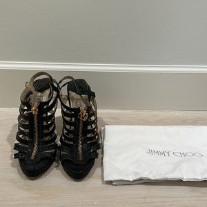 Black animal print jimmy choo zipper sandals